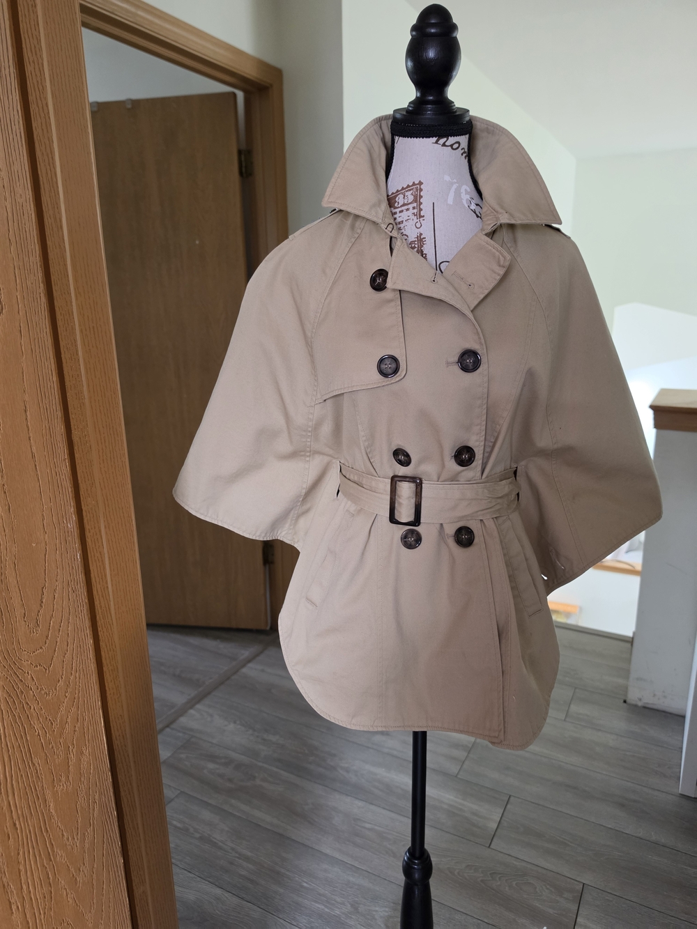 Women's Beige Trench Cape Jacket with Belt